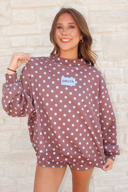 DELTA Brown &amp; Blue Dot Delta Mockneck Set: XXS/XS