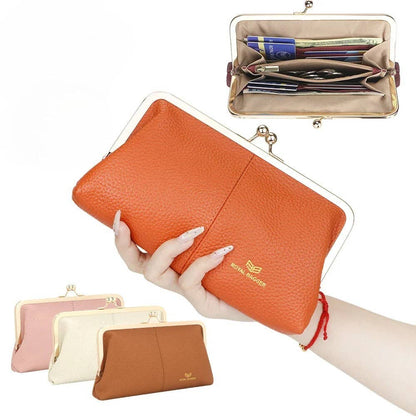 3468 Leather RFID Kiss-Lock Wallet: Brown
