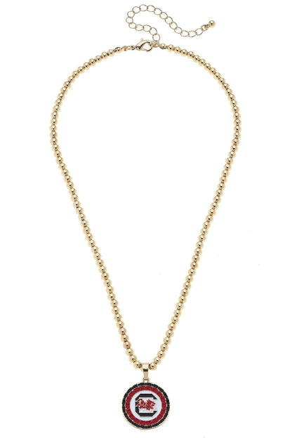 South Carolina Gamecocks Pave Disc Necklace in Shiny Gold NCAA Licensed