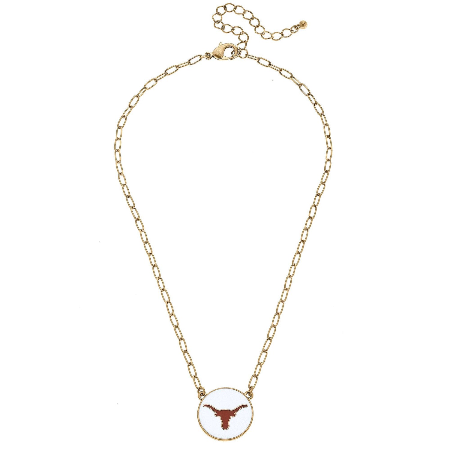 Texas Longhorns Enamel Disc Pendant Necklace in White
