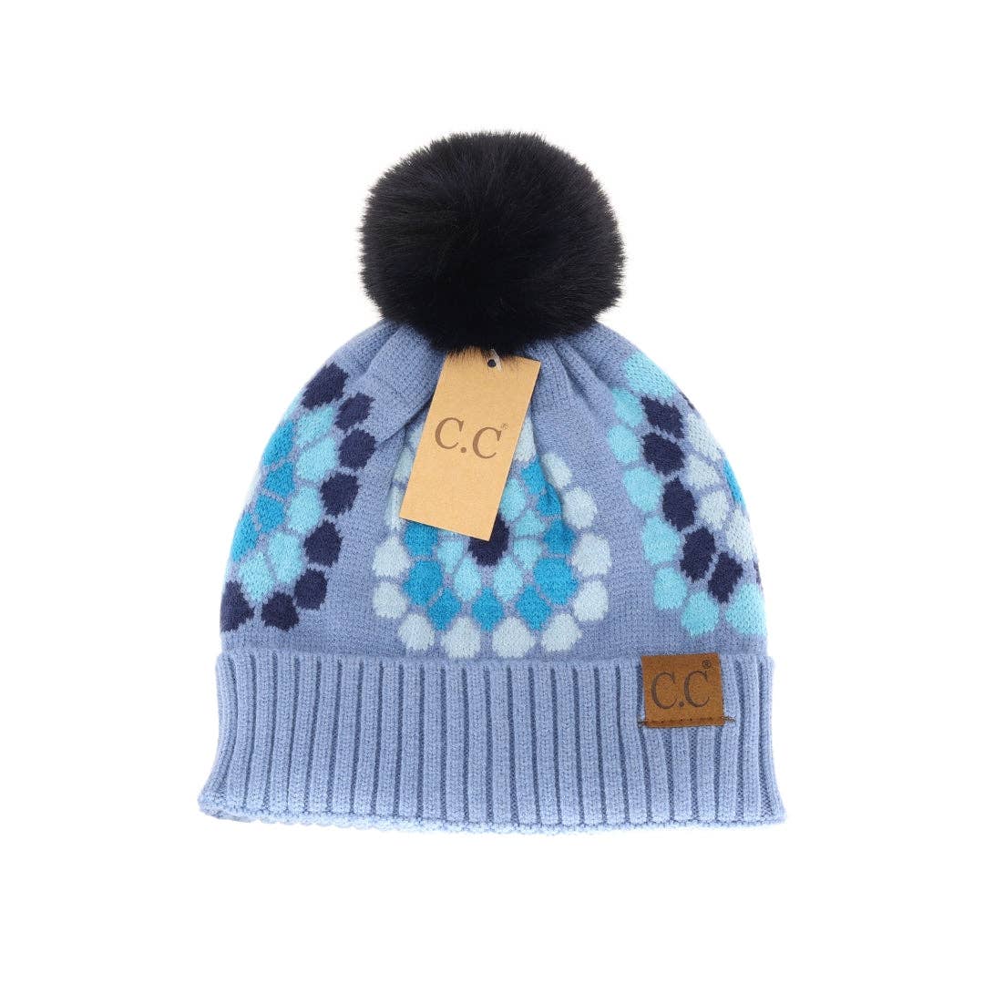 Flower Pattern Pom C.C Beanie HAT7396: Black