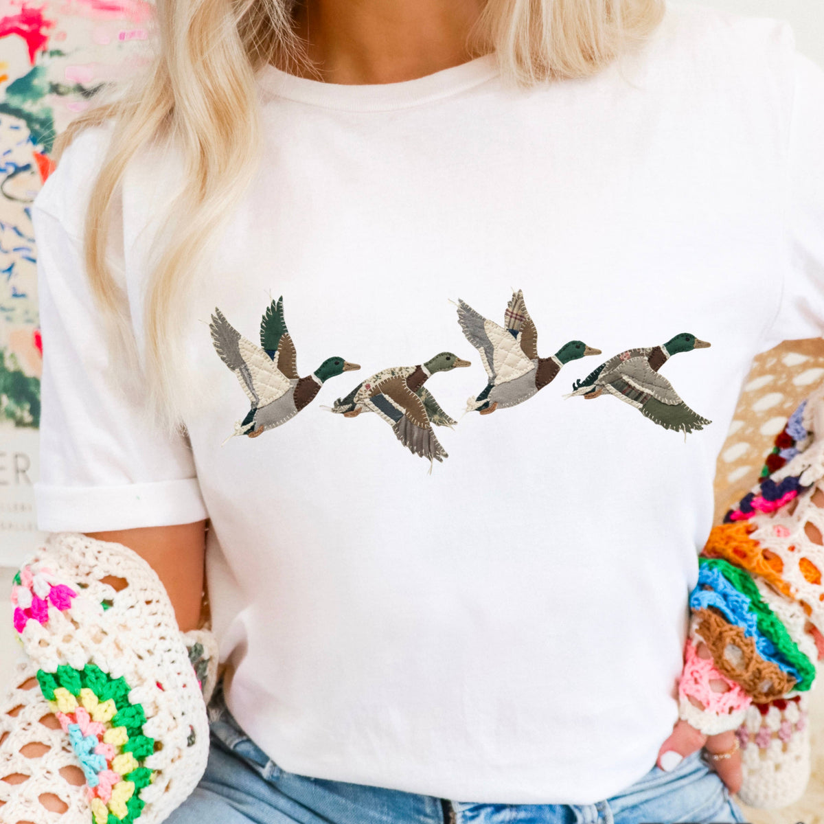 Patchwork Mallard Duck Graphic T-Shirt | Gildan : White / Extra Large