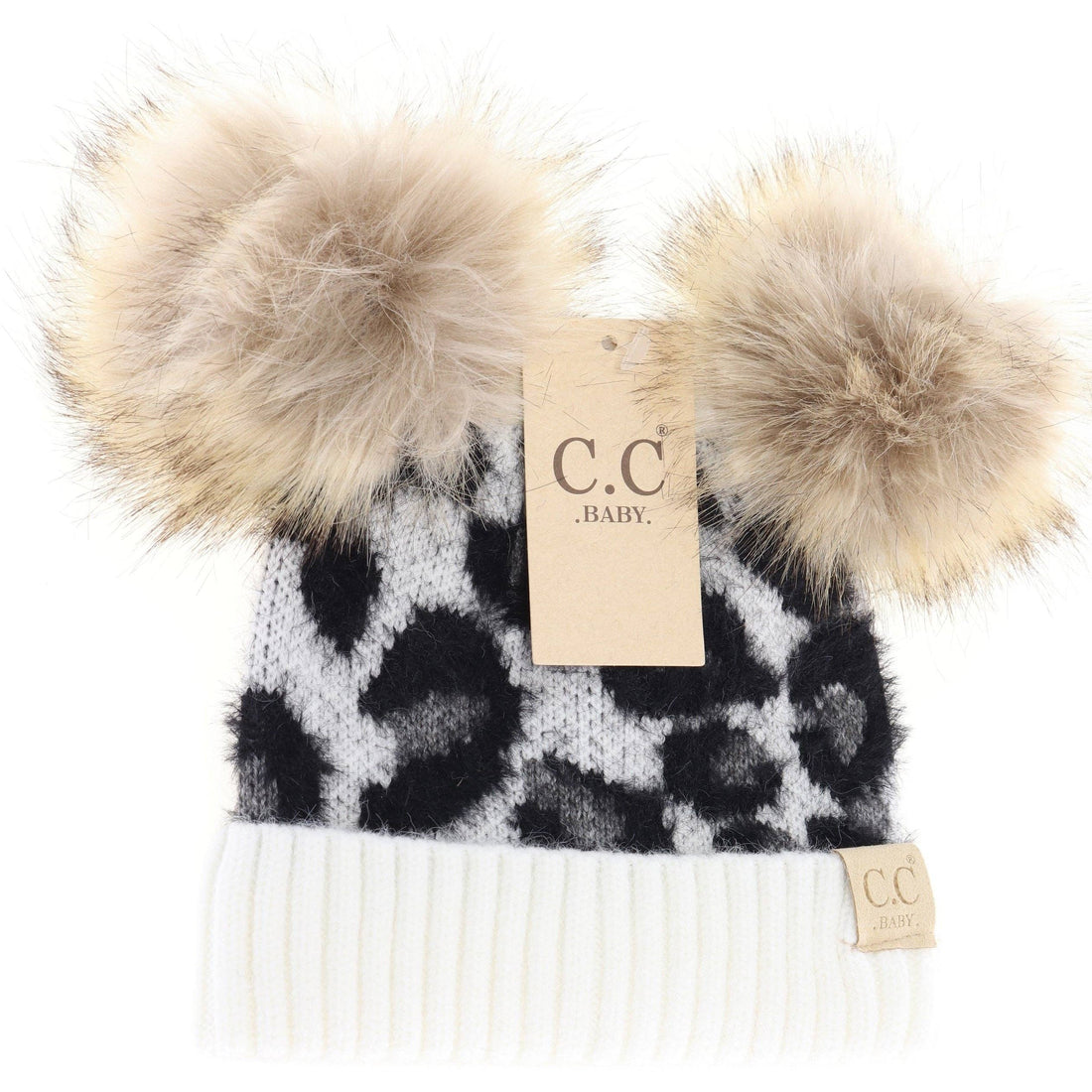 BABY Leopard Double Pom C.C Beanie BABY2061POMPOM: Ivory
