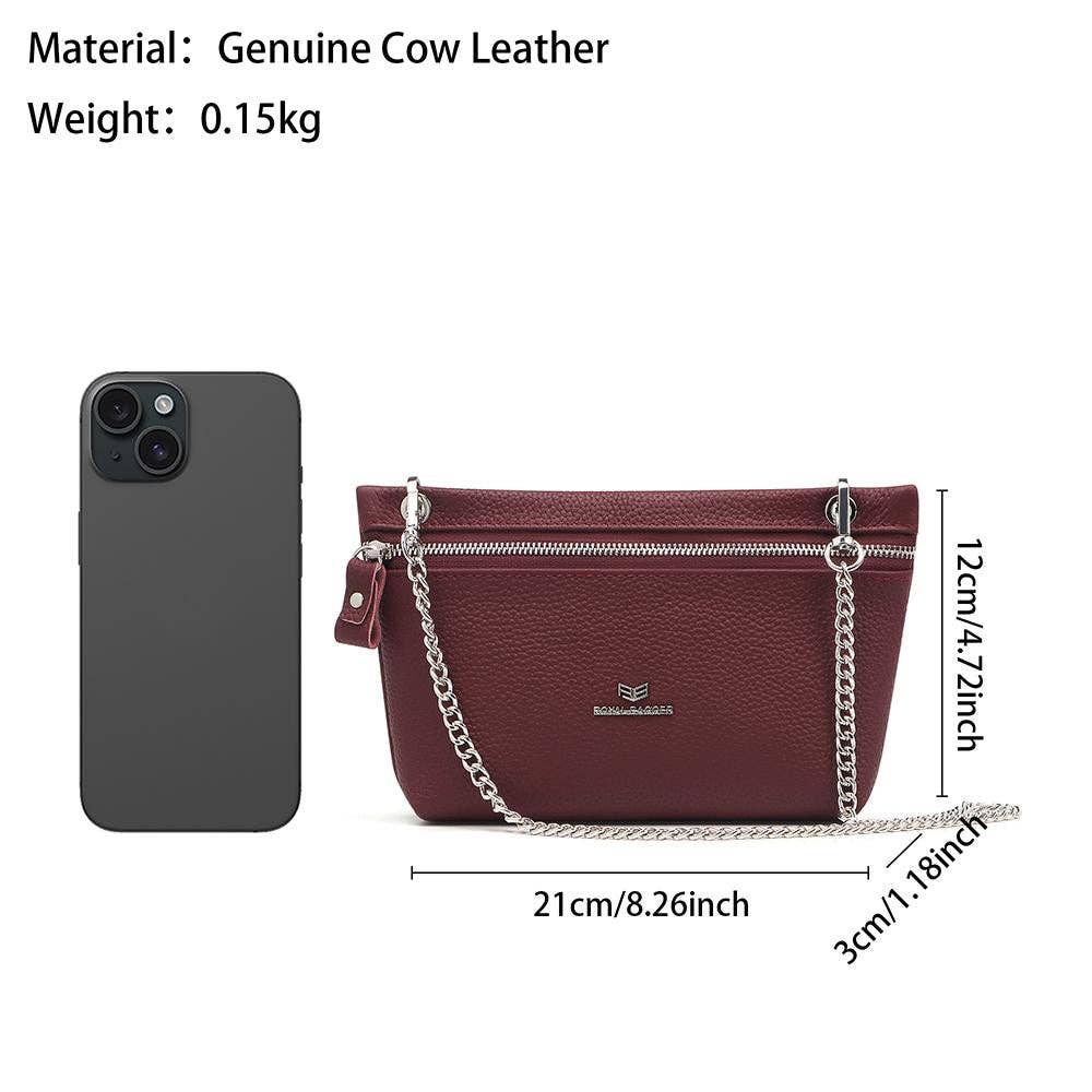 Genuine Leather RFID Crossbody Wallet: WineRed