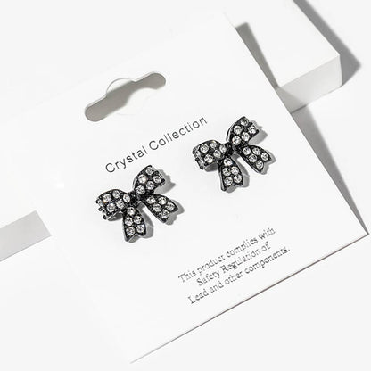 Crystal Rhinestone Bow Stud Earrings: Lt Col Topaz