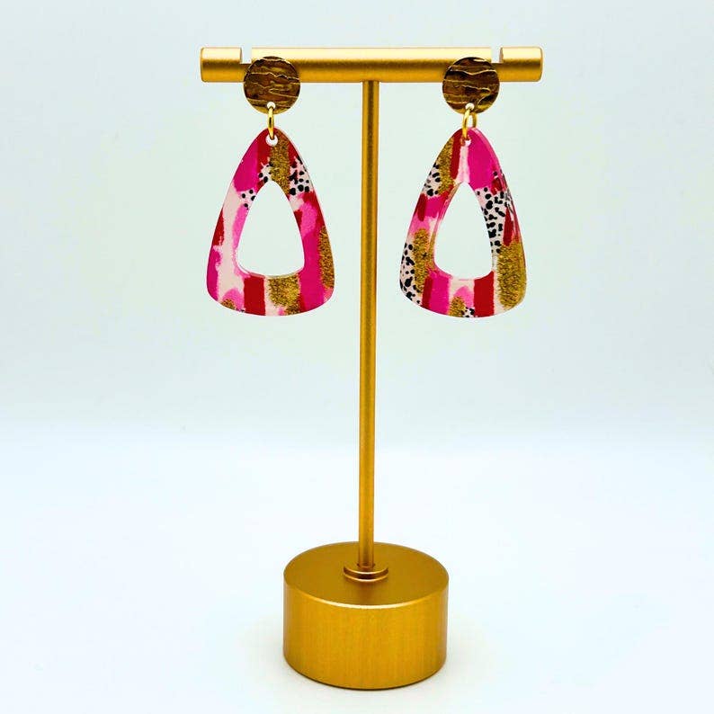 Miami Inspired Pink &amp; Gold Acrylic Earrings