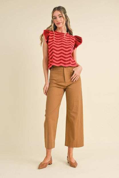 HIGH WAIST CROPPED WIDE LEG PANTS MP3303: Berry Pink / S