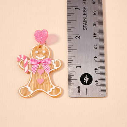 Christmas Gingerbread Man Dangling Earrings: Pink / One / 4SE31127