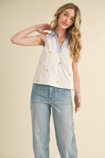 &amp;merci FRUIT EMBROIDERY COLLARED TANK  Cherry / size Small