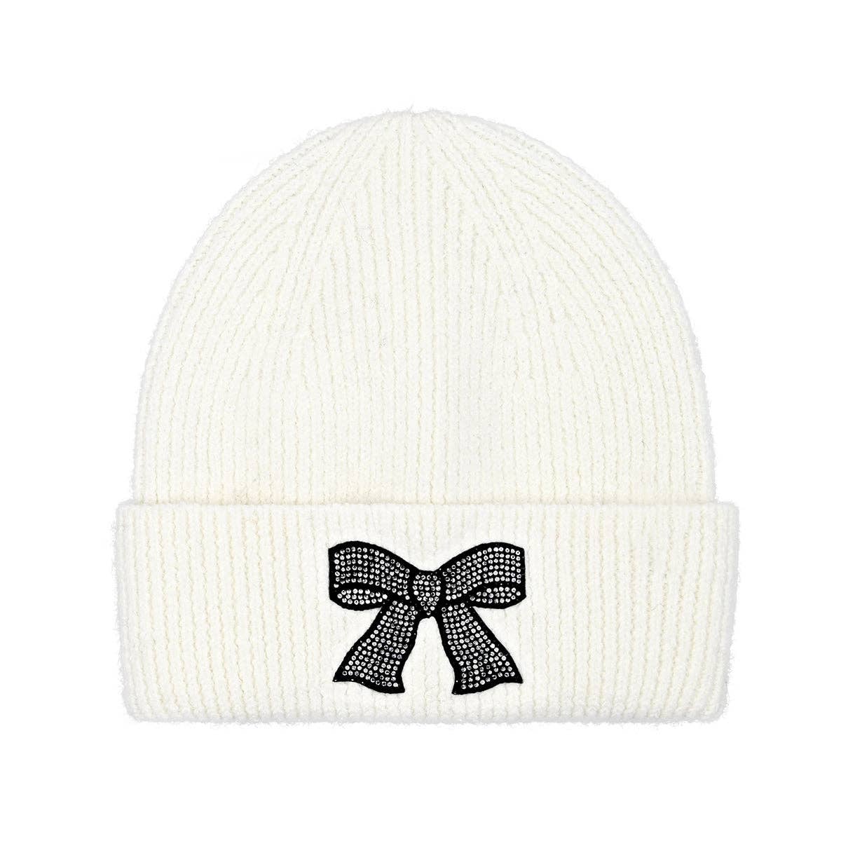 Rhinestone Ribbon Bow Embellishment C.C Beanie HTE0150: Lt. Grey