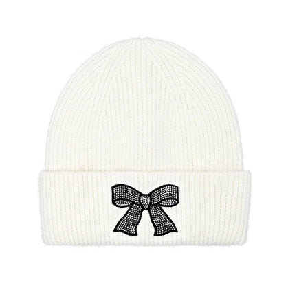Rhinestone Ribbon Bow Embellishment C.C Beanie HTE0150: Lt. Grey