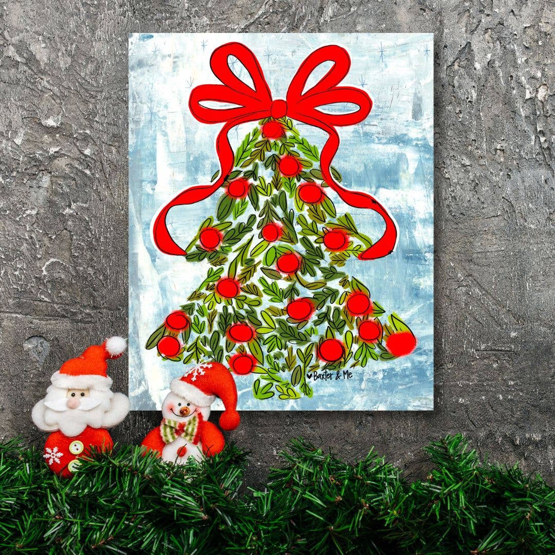 Holly Berry Christmas Tree Wrapped Canvas: 12" x 24" Baxter &amp; Me