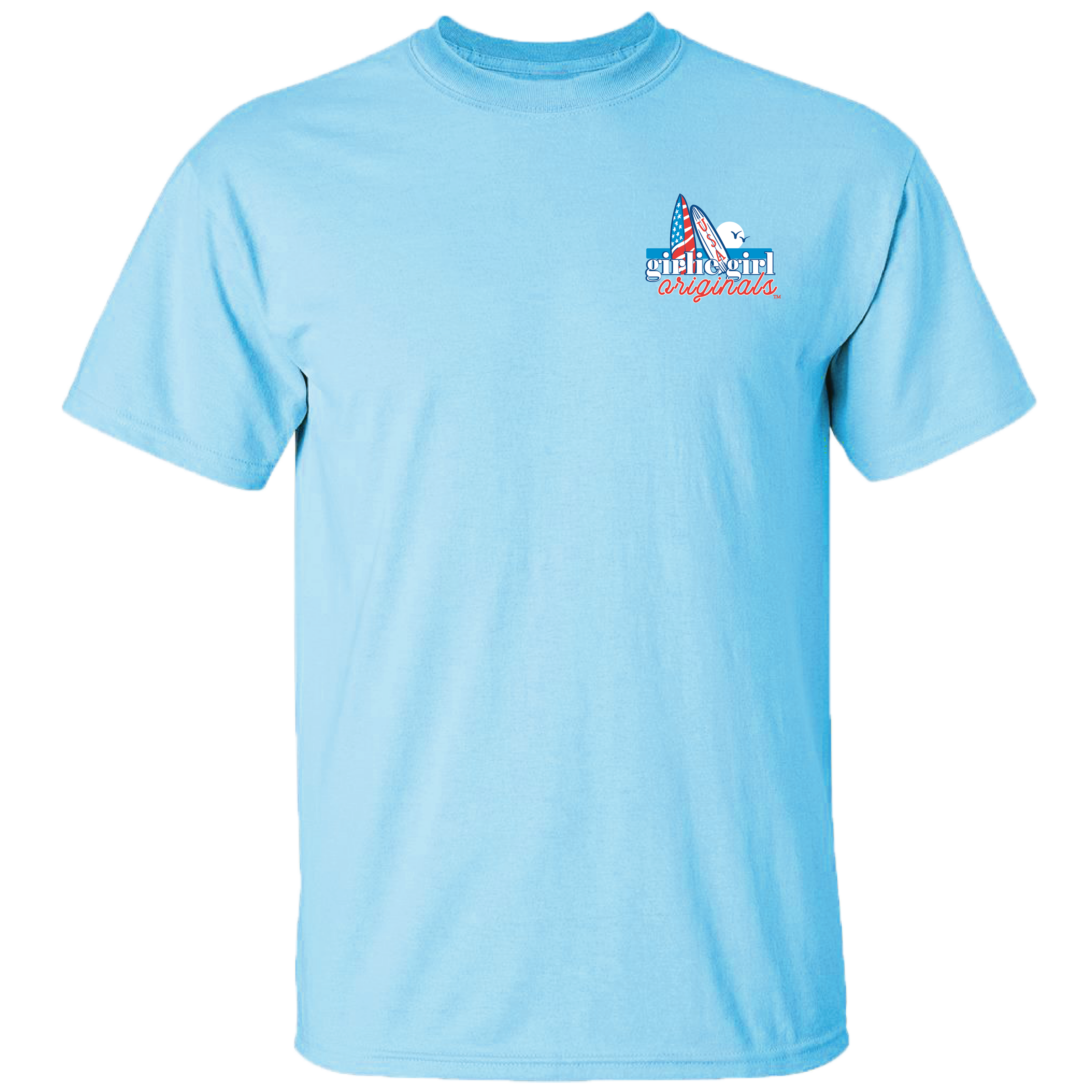2749 Gulf of America Summer Beach Short Sleeve Graphic Tee: Sky / Adult Small