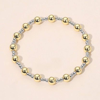 Stainless Steel Alternating Beaded Stretch Bracelet: Silver,Two Tone