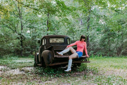 Dylan Rhinestone Embellished Mesh LS Top - Pink: Pink