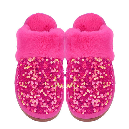 Sequin Faux Fur C.C Slippers SPE0012: White / SM/MD