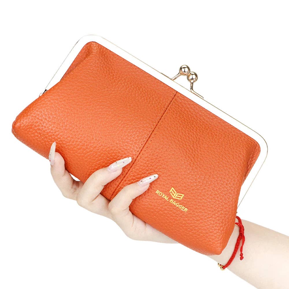 1468 Leather RFID Kiss-Lock Wallet: Coffee