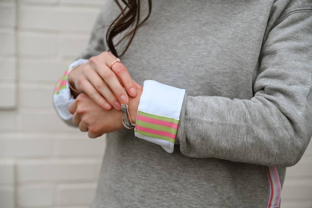 Danny Sweatshirt - Grey w Pink &amp; Lime Stripe Ribbon: Grey w Pink &amp; Lime Stripe Ribbon / S (4-6) sweatshirt only