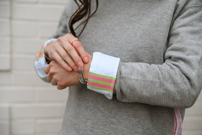 Danny Sweatshirt - Grey w Pink &amp; Lime Stripe Ribbon: Grey w Pink &amp; Lime Stripe Ribbon / S (4-6) sweatshirt only
