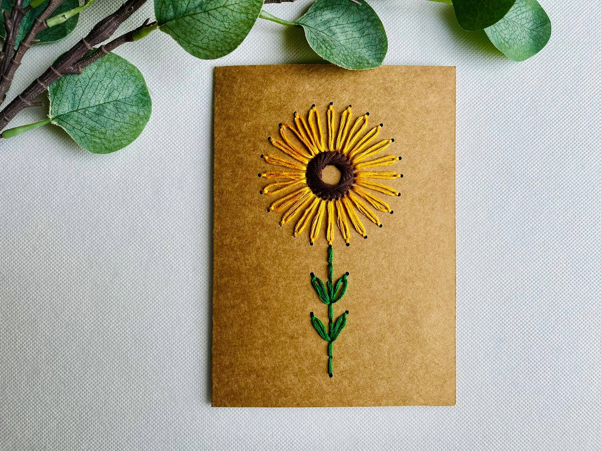 Sunflower DIY Embroidery Greeting Card Kit for Beg