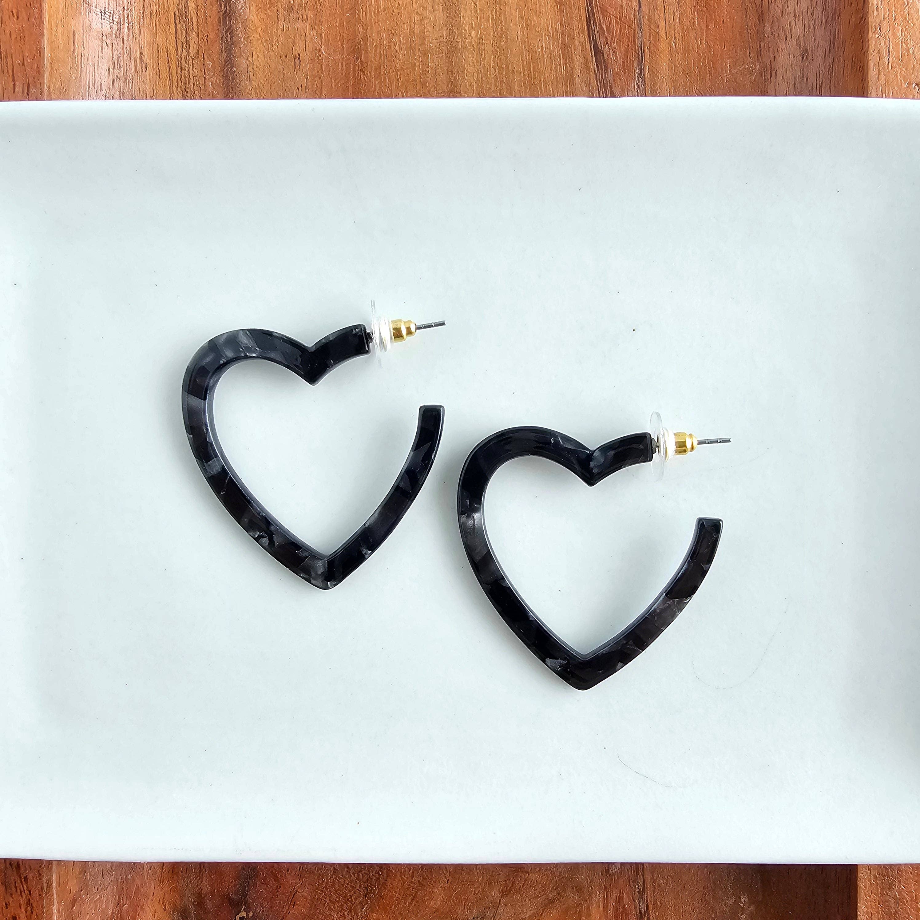 Heart Hoops - Black // Valentine&