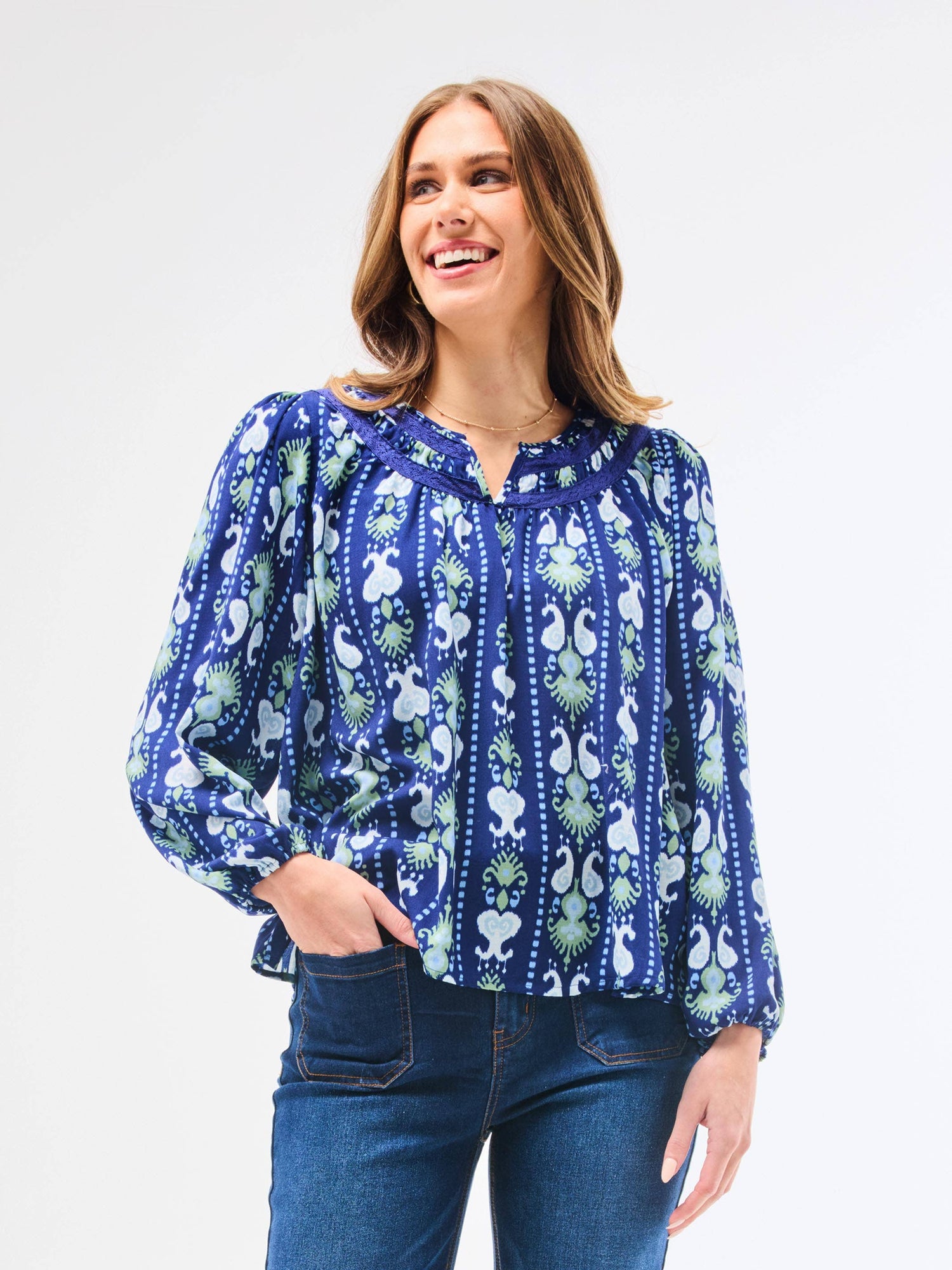 Mary Square Janelle Top | Ikat Stripe Navy
