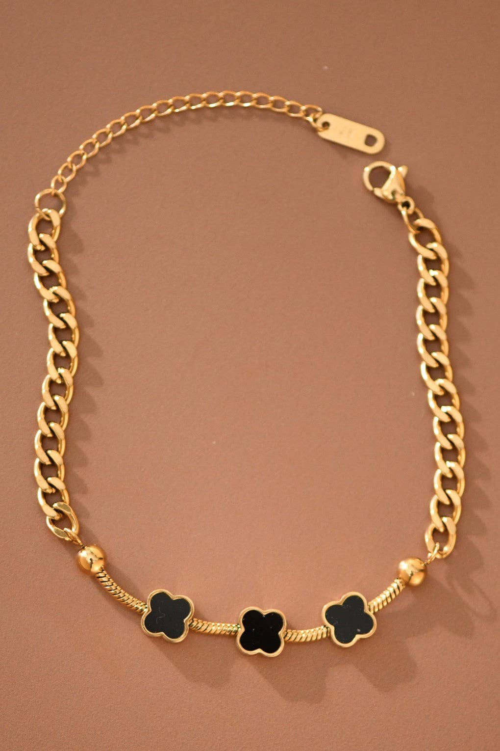 18K Gold PVD Plated Waterproof Stainless Steel Chain Bracelet - 7741: S0OX3T7741 Black