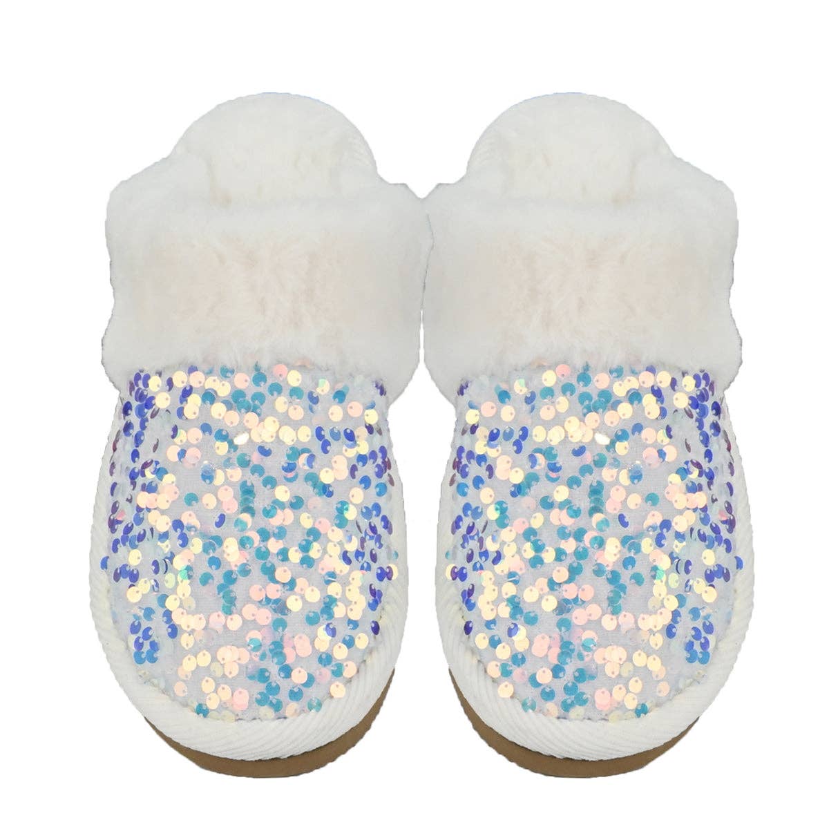 Sequin Faux Fur C.C Slippers SPE0012: White / SM/MD