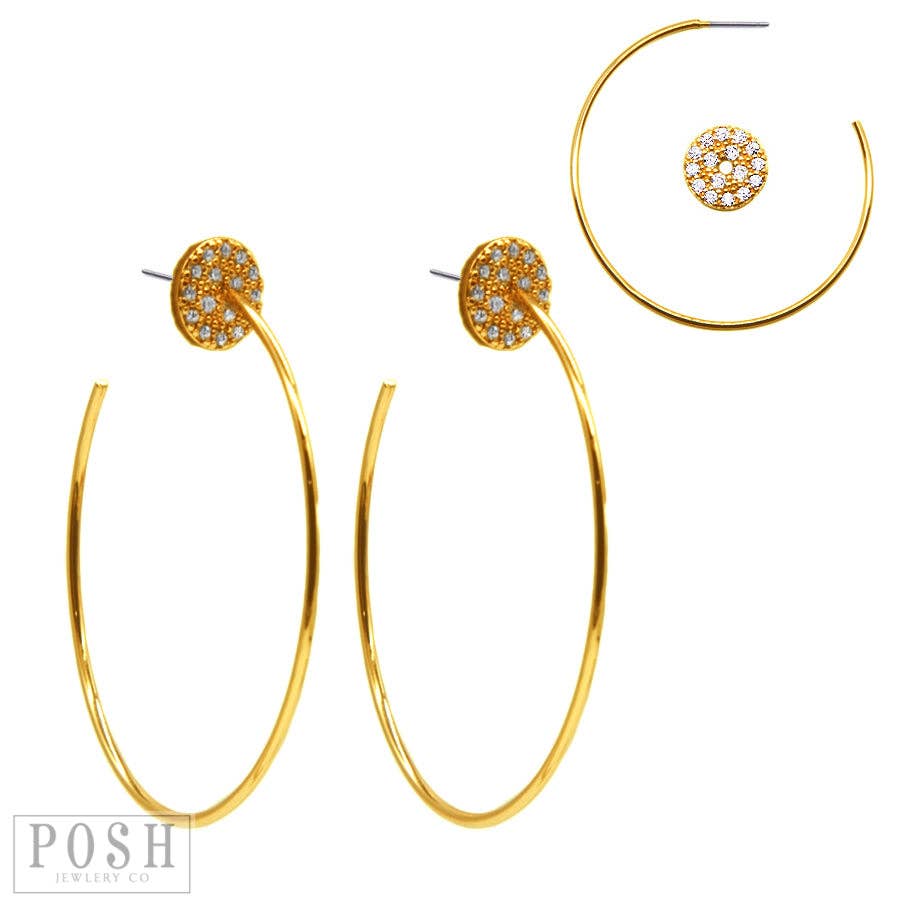 Hoop earring with CZ circle: Gold