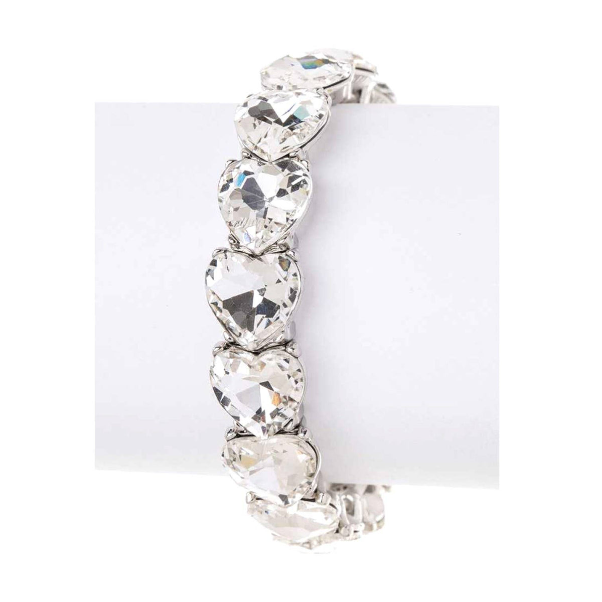 Heart Shape Crystal Stretch Bracelet: Silver/AB