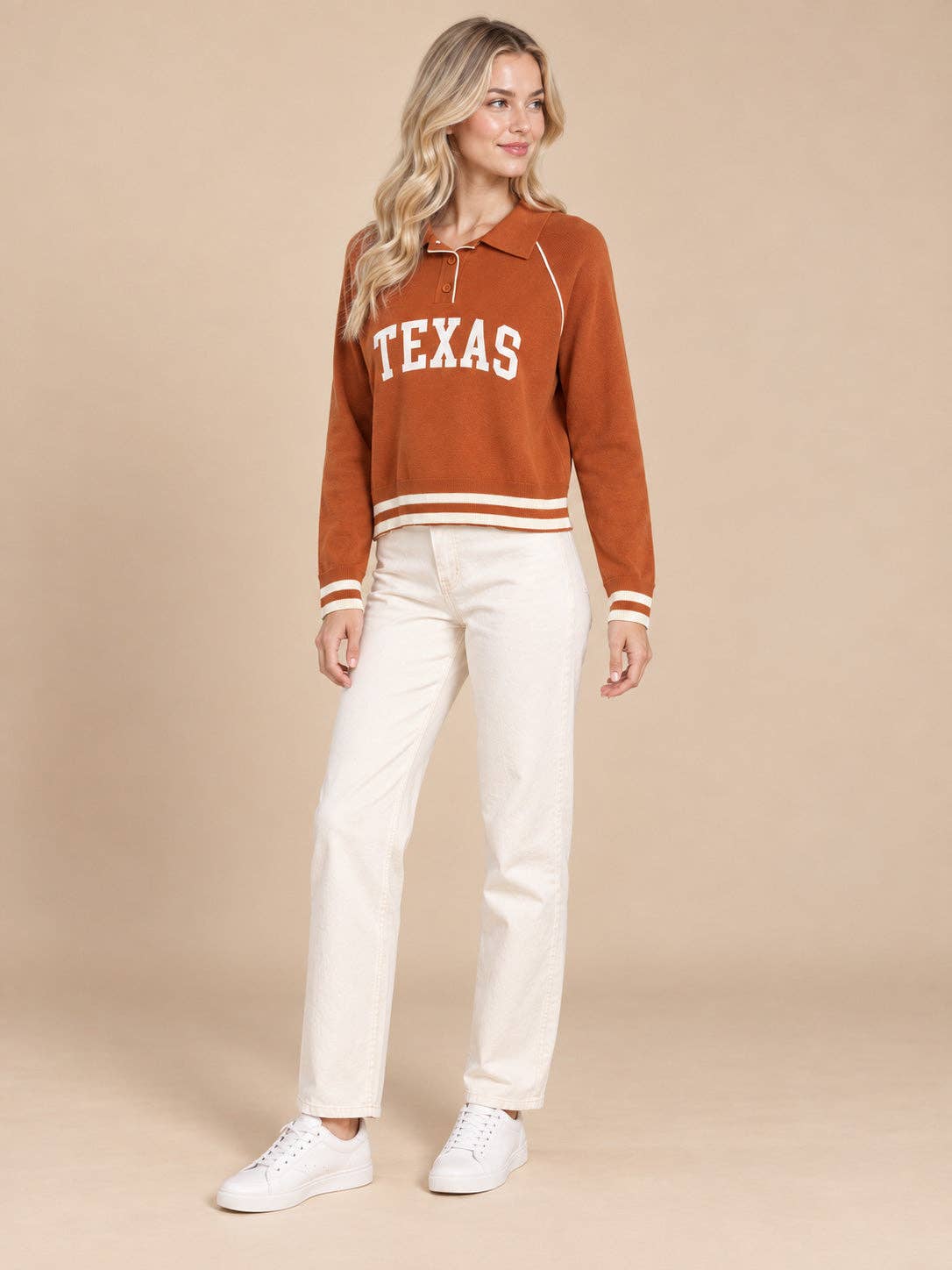 TEXAS Ace Polo Sweater: ORANGE/WHITE