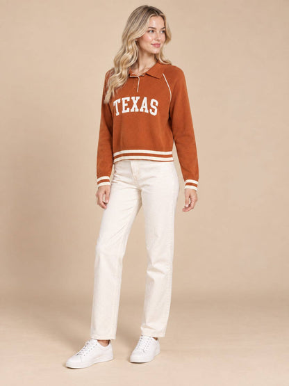TEXAS Ace Polo Sweater: ORANGE/WHITE