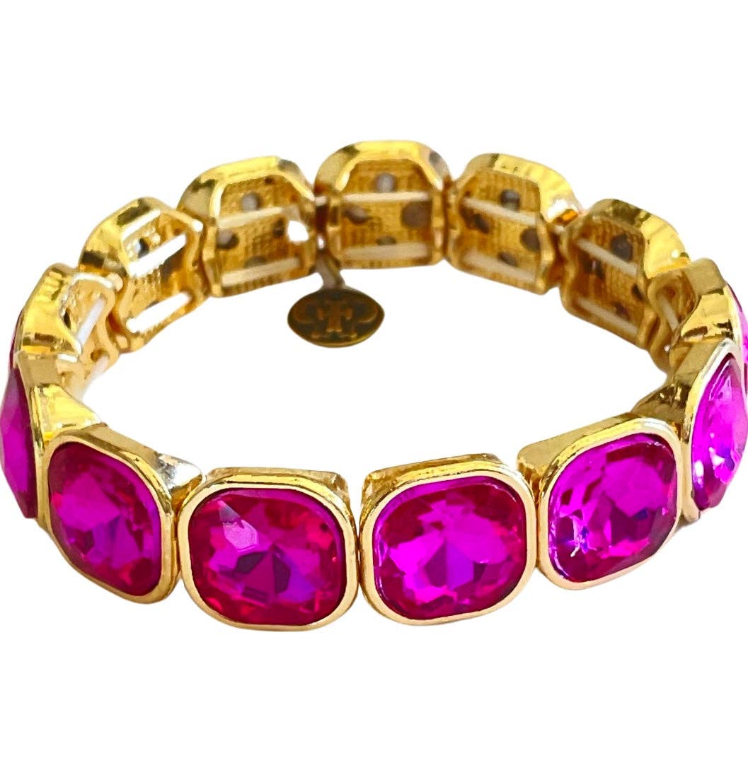 Fuchsia square rhinestone bracelet: Fuchsia