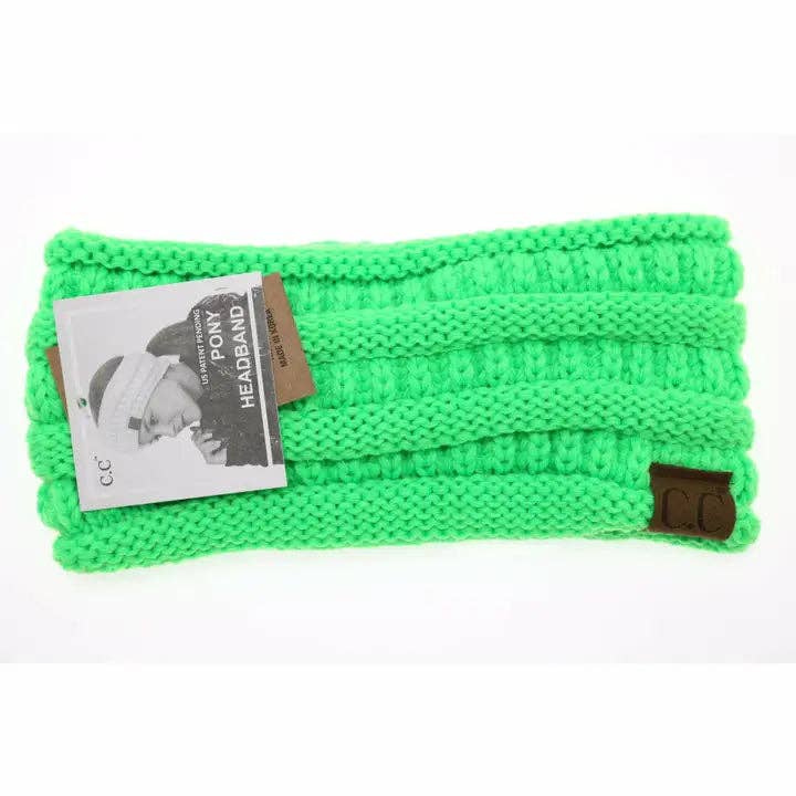 Solid Ribbed Ponytail Headband HB21: Neon Lime