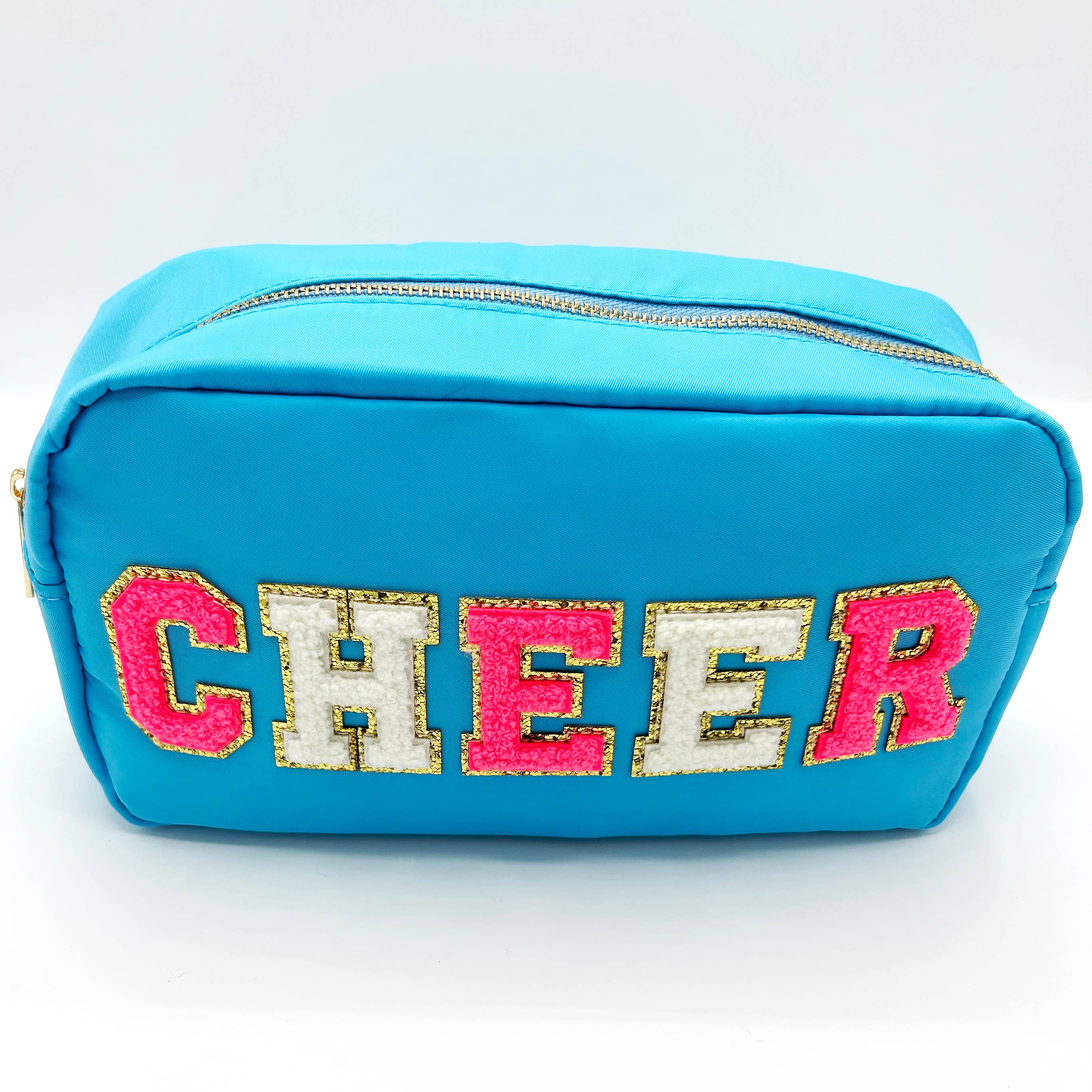 Cosmetic or Toiletry Bag with Varsity Letter Patches: Black with GLAM