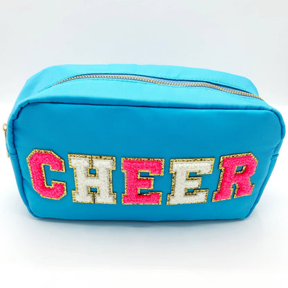 Cosmetic or Toiletry Bag with Varsity Letter Patches: Black with GLAM