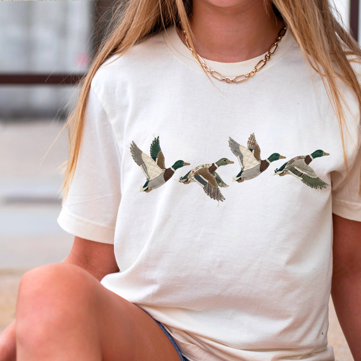 Patchwork Mallard Duck Graphic T-Shirt | Gildan : White / Large