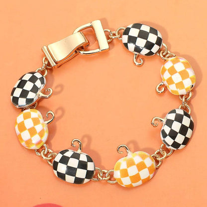 Halloween Checkered Pumpkin Charm Link Magnetic Bracelet