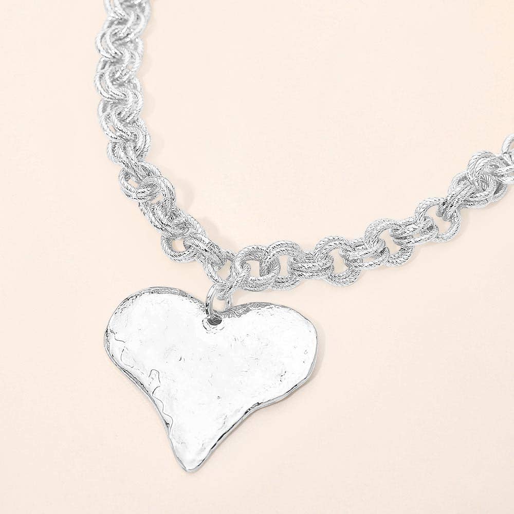 Metal Heart Pendant Chunky Chain Necklace