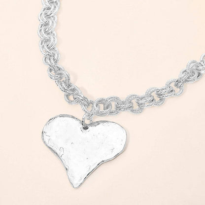 Metal Heart Pendant Chunky Chain Necklace