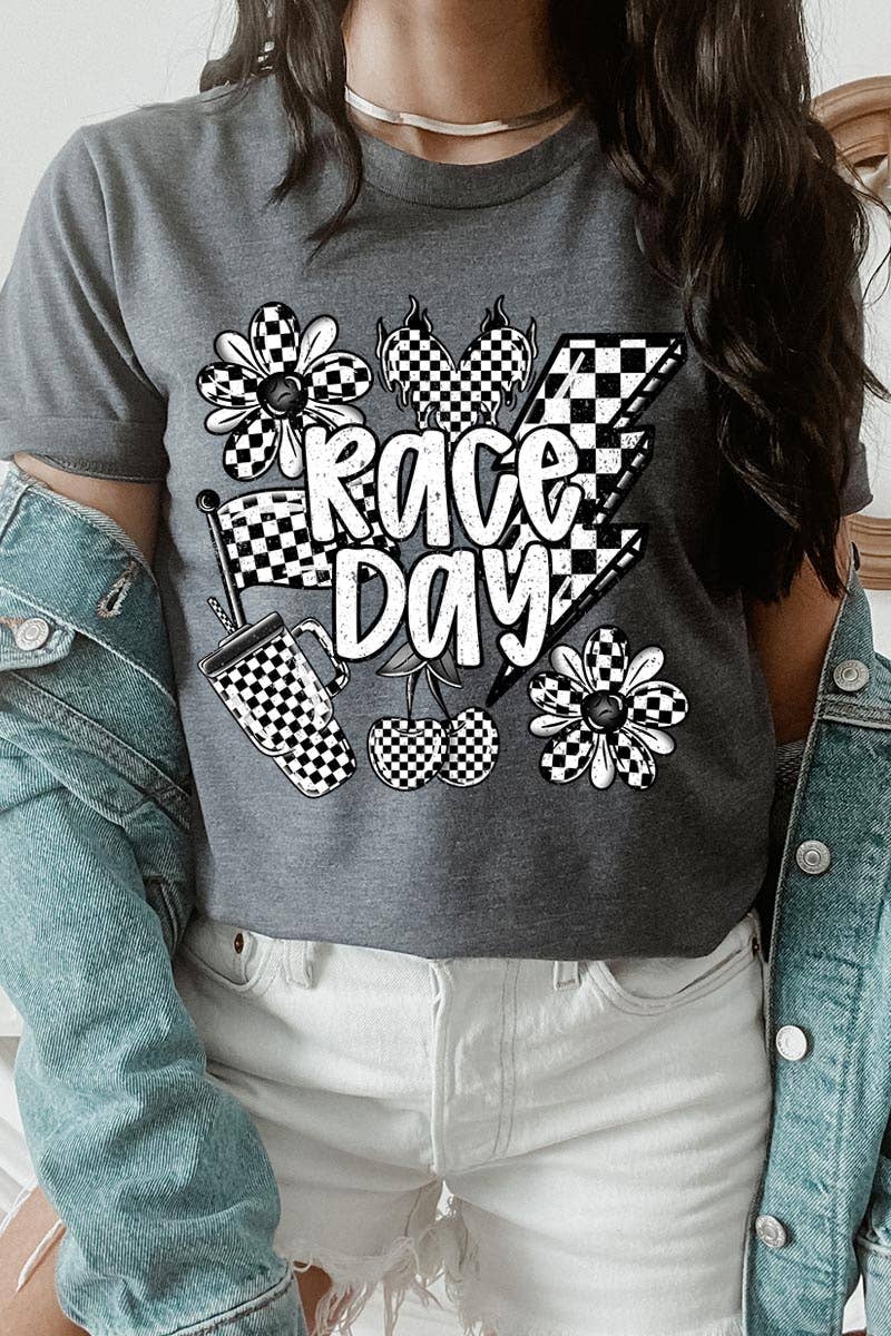 Race Day Graphic Tee: DARK GREY HEATHER