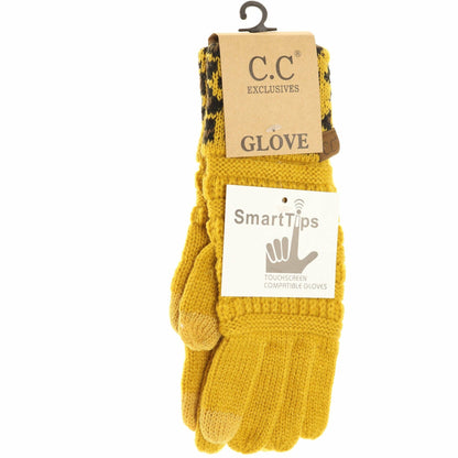 Solid Cable Knit Leopard Cuff CC Gloves G80: Black