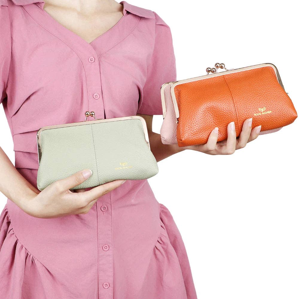 1468 Leather RFID Kiss-Lock Wallet: Black