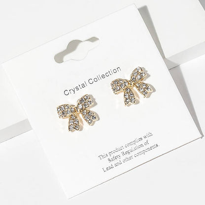 Crystal Rhinestone Bow Stud Earrings: Clear,Rhodium