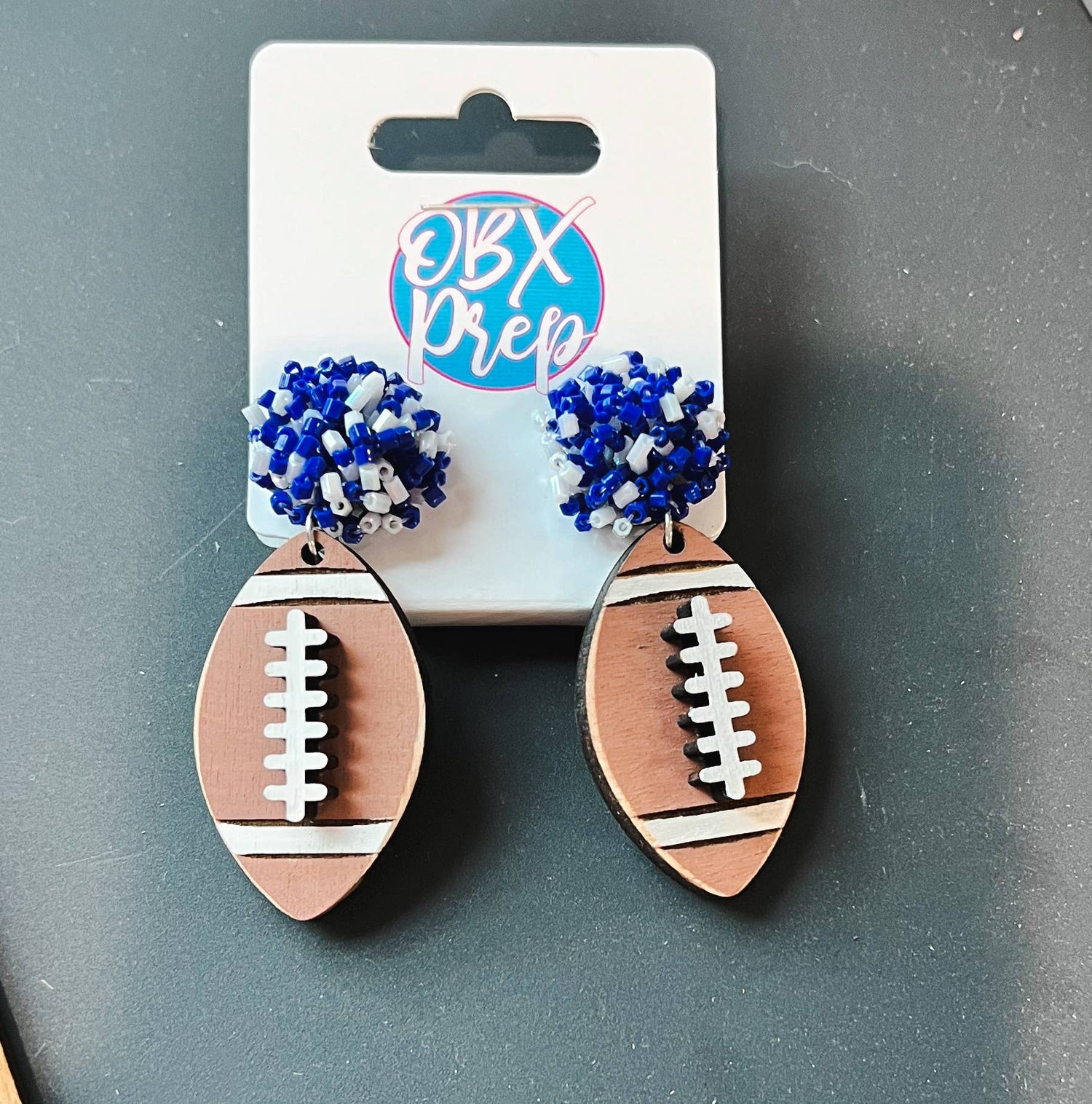Dallas Cowboys Custom Team Spirit Bead Topped Hand Painted Football Dangle : Blue/ Silver