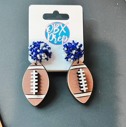 Dallas Cowboys Custom Team Spirit Bead Topped Hand Painted Football Dangle : Blue/ Silver