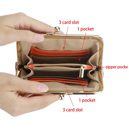 Real Leather RFID Kiss-Lock Wallet: Rose