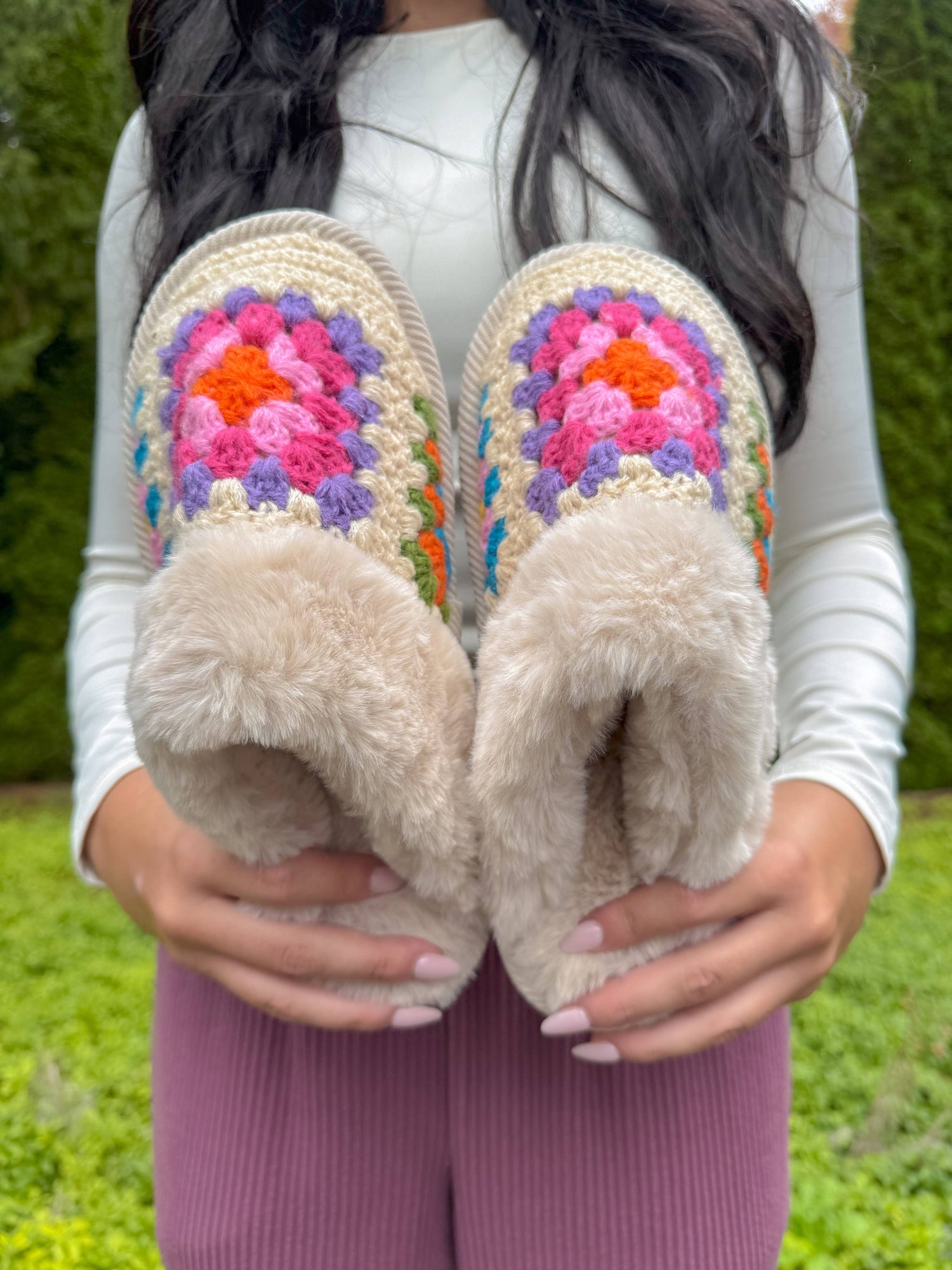 Handmade Crochet C.C Slippers SPE7393: Purple / SM/MD