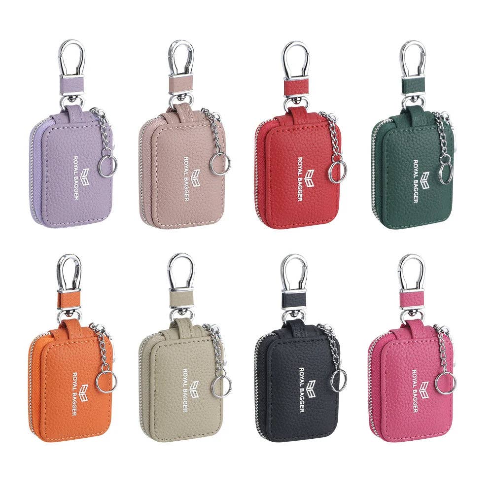 2901 Leather Earphone Pouch with Keychain: Light Grey