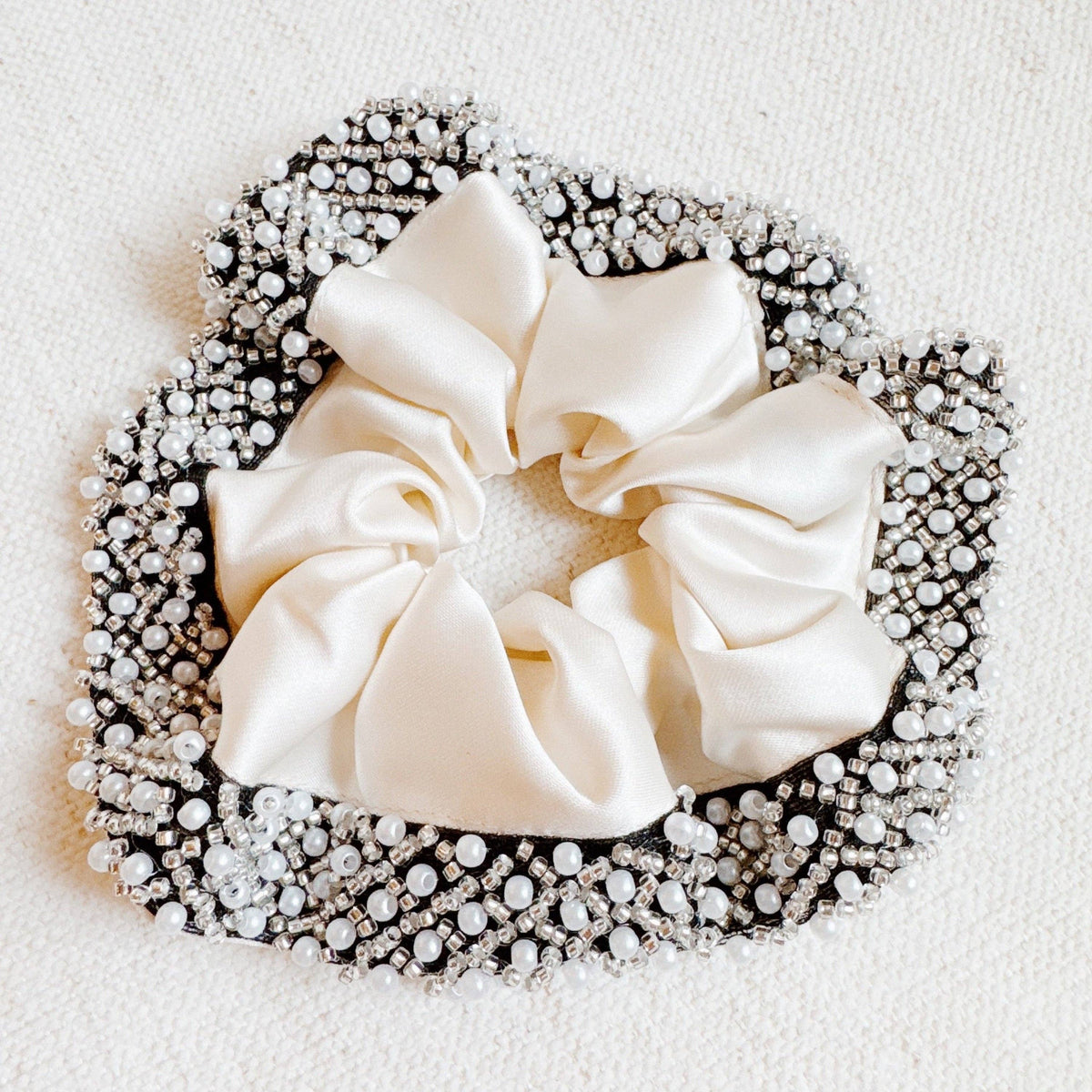 Pearls And Beads Satin Hair Scrunch: Black